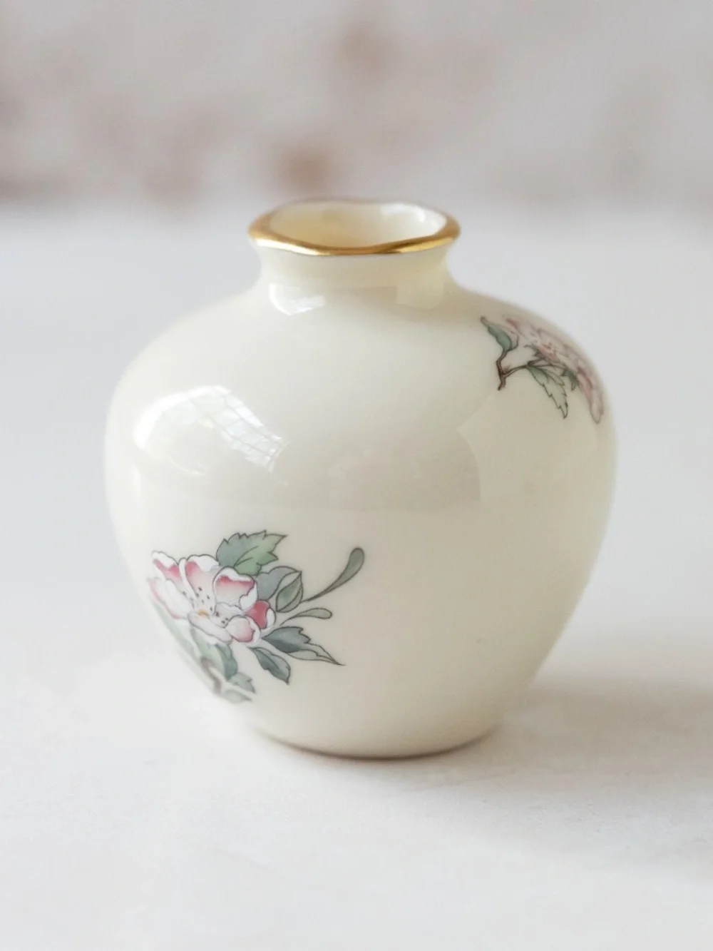 Lenox China Serenade Collection small pot bud vase bird pink floral made in USA